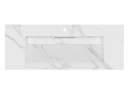 Lavatório Suspenso Em Superficie Solida Efeito Marmore Branco De C120,2 X L45,2 X A8 Cm - Takotna