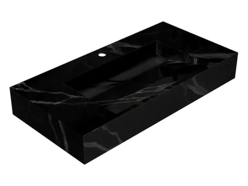 Lavatório Suspenso Em Superficie Solida Efeito Marmore Preto De C90,2 X L45,2 X A8 Cm - Takotna