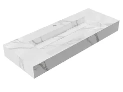 Lavatório Suspenso Em Superficie Solida Efeito Marmore Branco De C120,2 X L45,2 X A8 Cm - Takotna