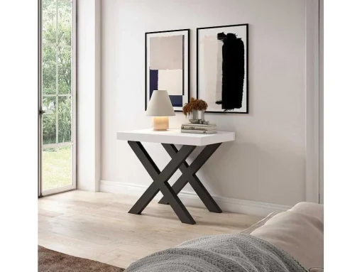 Mesa Consola Extensivel, 180, Para 8 Péssoas, Pés De Madeira, Branco