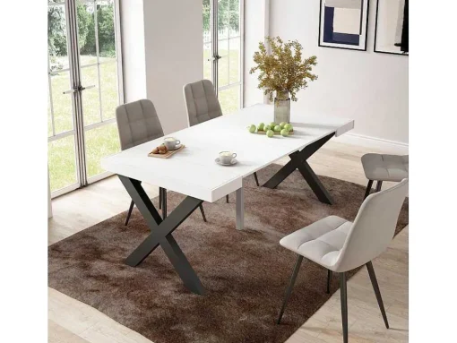 Mesa Consola Extensivel, 180, Para 8 Péssoas, Pés De Madeira, Branco
