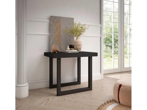 Mesa Consola Extensivel, 160, Para 8 Péssoas, Pés De Madeira, Preto