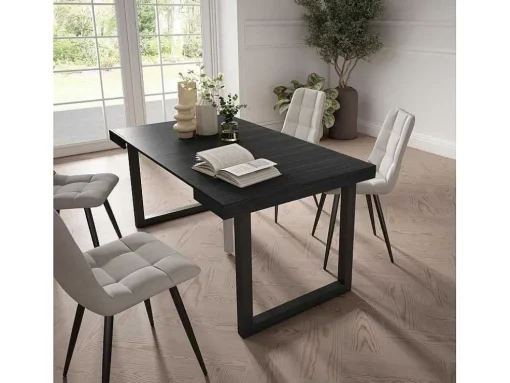 Mesa Consola Extensivel, 160, Para 8 Péssoas, Pés De Madeira, Preto