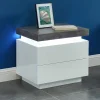 Mesa De Cabeceira - 2 Gavetas - Mdf Lacado - Com Leds - Cor: Branco E Cinza Cimento - Halo Ii