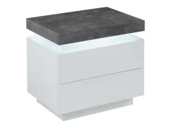 Mesa De Cabeceira - 2 Gavetas - Mdf Lacado - Com Leds - Cor: Branco E Cinza Cimento - Halo Ii