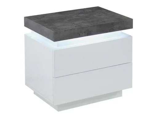 Mesa De Cabeceira - 2 Gavetas - Mdf Lacado - Com Leds - Cor: Branco E Cinza Cimento - Halo Ii