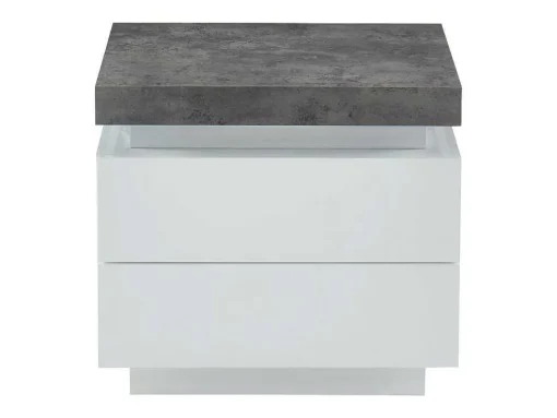 Mesa De Cabeceira - 2 Gavetas - Mdf Lacado - Com Leds - Cor: Branco E Cinza Cimento - Halo Ii