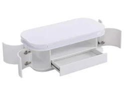 Mesa De Centro 4 Portas E 1 Gaveta Com Leds Em Mdf Lacado A Branco - Vandana