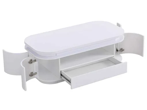 Mesa De Centro 4 Portas E 1 Gaveta Com Leds Em Mdf Lacado A Branco - Vandana