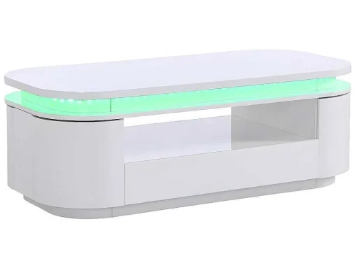 Mesa De Centro 4 Portas E 1 Gaveta Com Leds Em Mdf Lacado A Branco - Vandana
