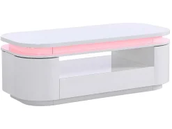 Mesa De Centro 4 Portas E 1 Gaveta Com Leds Em Mdf Lacado A Branco - Vandana