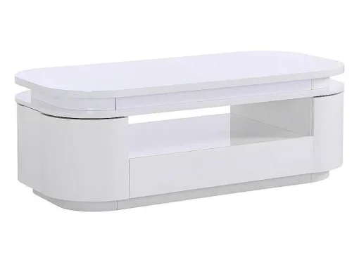 Mesa De Centro 4 Portas E 1 Gaveta Com Leds Em Mdf Lacado A Branco - Vandana