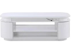 Mesa De Centro 4 Portas E 1 Gaveta Com Leds Em Mdf Lacado A Branco - Vandana