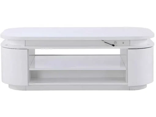 Mesa De Centro 4 Portas E 1 Gaveta Com Leds Em Mdf Lacado A Branco - Vandana