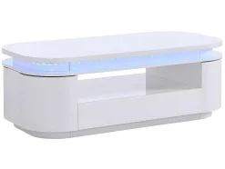 Mesa De Centro 4 Portas E 1 Gaveta Com Leds Em Mdf Lacado A Branco - Vandana