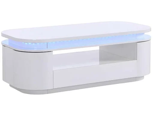 Mesa De Centro 4 Portas E 1 Gaveta Com Leds Em Mdf Lacado A Branco - Vandana