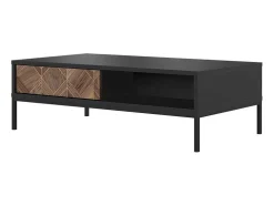 Mesa De Centro Com 2 Gavetas E 2 Nichos Preto E Natural Escuro - Mialine