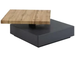 Mesa De Centro Com 1 Gaveta E Tampo Giratorio Em Mdf Cor Antracite E Carvalho - Kyria