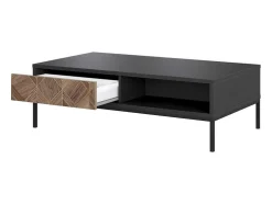 Mesa De Centro Com 2 Gavetas E 2 Nichos Preto E Natural Escuro - Mialine