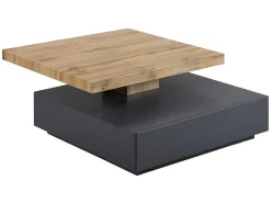 Mesa De Centro Com 1 Gaveta E Tampo Giratorio Em Mdf Cor Antracite E Carvalho - Kyria
