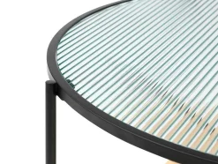 Mesa De Centro Com 1 Prateleira, Vidro, Madeira De Hevea E Metal, Natural E Preto - Munita