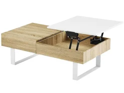 Mesa De Centro Com Tampo Levadico E 1 Gaveta Mdf E Aco Natural E Branco - Balun