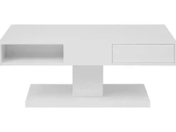 Mesa De Centro Com Tampo Giratorio, 2 Gavetas E 2 Nichos Mdf Lacado A Branco - Ilya