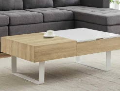 Mesa De Centro Com Tampo Levadico E 1 Gaveta Mdf E Aco Natural E Branco - Balun