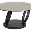 Mesa De Centro Com Tampos Giratorios, Ceramica, Vidro Temperado Fumado E Metal, Preto E Natural - Joline De Maison Cephy