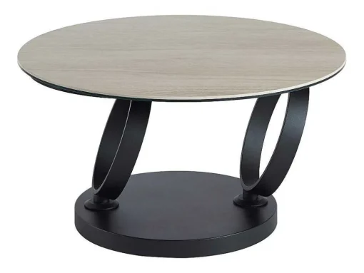Mesa De Centro Com Tampos Giratorios, Ceramica, Vidro Temperado Fumado E Metal, Preto E Natural - Joline De Maison Cephy