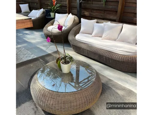 Mesa De Centro De Jardim Em Resina Entrancada Caramelo - Whiteheaven