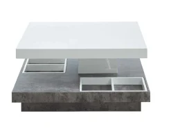 Mesa De Centro Fausto - Tampo Giratorio - Mdf Lacado Branco & Betao
