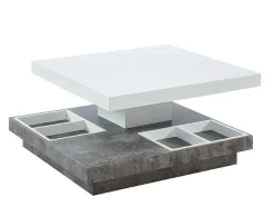 Mesa De Centro Fausto - Tampo Giratorio - Mdf Lacado Branco & Betao