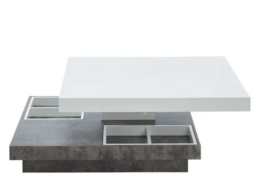 Mesa De Centro Fausto - Tampo Giratorio - Mdf Lacado Branco & Betao