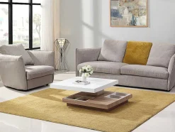 Mesa De Centro Fausto - Tampo Giratorio - Mdf Lacado Branco & Betao