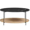 Mesa De Centro Tampo Duplo Em Ceramica E Madeira De Hevea, Efeito Marmore Preto E Natural - Fudila