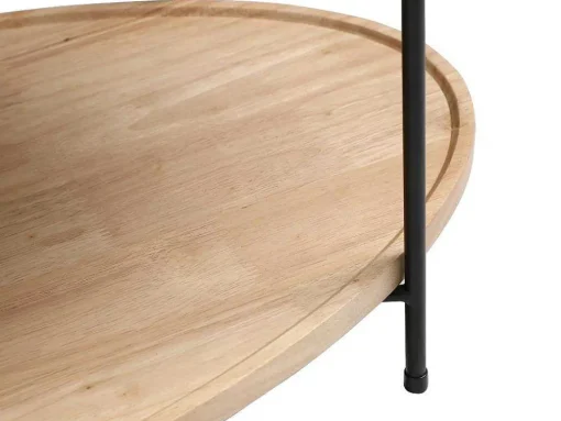 Mesa De Centro Tampo Duplo Em Ceramica E Madeira De Hevea, Efeito Marmore Preto E Natural - Fudila