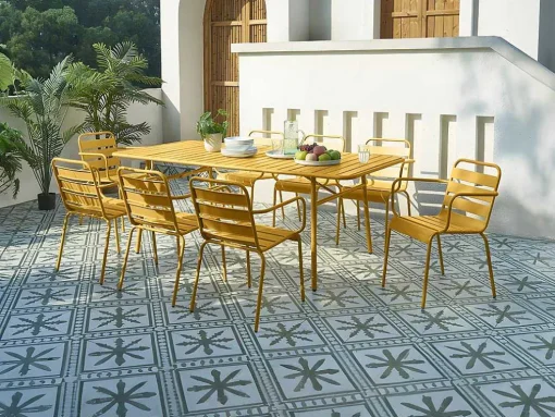 Mesa De Jardim C160 Cm Metal Amarelo Mostarda - Mirmande De Mylia