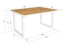Mesa De Sala De Jantar, 6 Péssoas, 140, Robusto E Estavel Gracas A Sua Estrutura E Pernas Solidas, Oak E Branca, Industrial