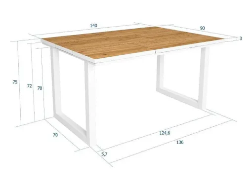 Mesa De Sala De Jantar, 6 Péssoas, 140, Robusto E Estavel Gracas A Sua Estrutura E Pernas Solidas, Oak E Branca, Industrial