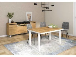 Mesa De Sala De Jantar, 6 Péssoas, 140, Robusto E Estavel Gracas A Sua Estrutura E Pernas Solidas, Oak E Branca, Industrial