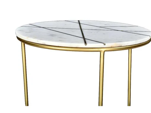 Mesas De Centro Empilhaveis Em Marmore Branco E Metal Dourado - Ornea