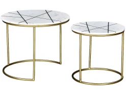 Mesas De Centro Empilhaveis Em Marmore Branco E Metal Dourado - Ornea