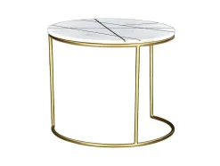 Mesas De Centro Empilhaveis Em Marmore Branco E Metal Dourado - Ornea