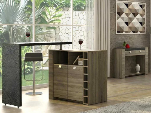 Móvel De Bar Meteorite - 2 Portas E 2 Nichos - Mdf Tampo Efeito Granito