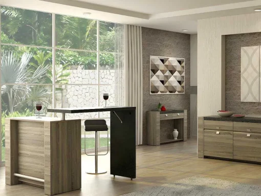 Móvel De Bar Meteorite - 2 Portas E 2 Nichos - Mdf Tampo Efeito Granito