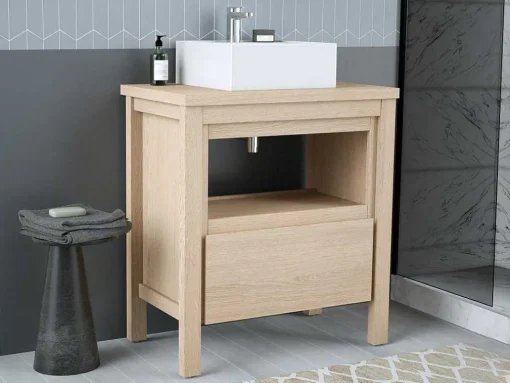 Móvel De Casa De Banho Com Lavatório De Pousar, Folha De Carvalho, 80 Cm - Cosmoti