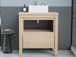 Móvel De Casa De Banho Com Lavatório De Pousar, Folha De Carvalho, 80 Cm - Cosmoti