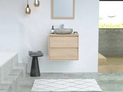 Móvel De Casa De Banho Com Lavatório De Pedra Instalacao Suspensa, Folha De Carvalho, 60 Cm - Milipam
