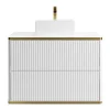 Móvel De Casa De Banho Suspenso Estriado Rebordo Dourado Com Lavatório De Pousar Branco 80 Cm - Keliza